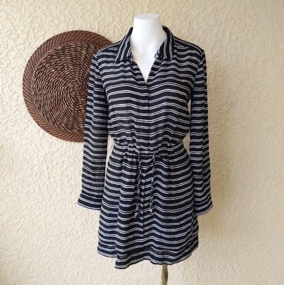 A.L.C silk stripped long sleeve collar dress Women's‎ Size 4